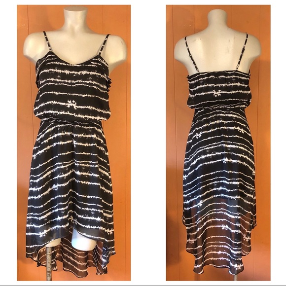 black and white striped high low dress